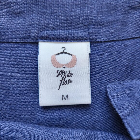 Son De Flor 100% Linen Jumpsuit Navy Blue Sustainable Comfy Casual Cute Boho - Picture 2 of 15